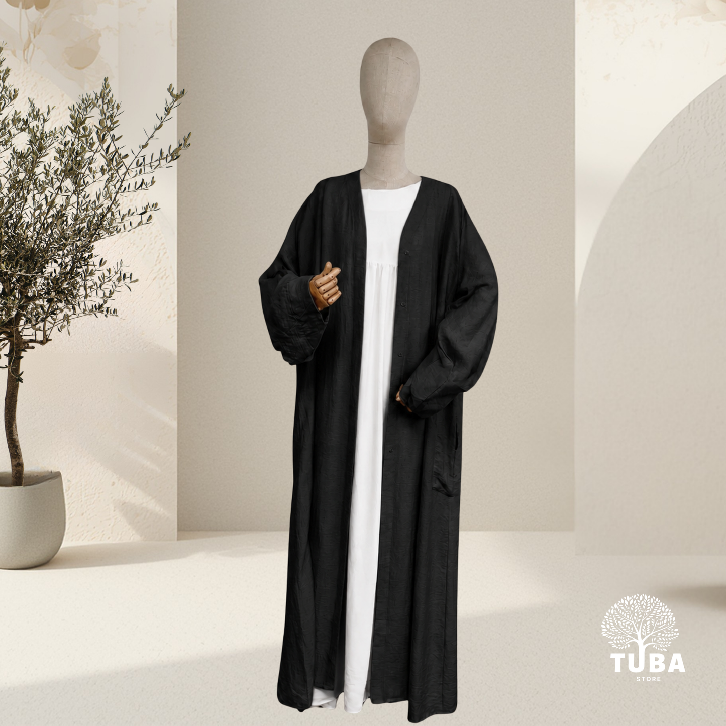 Lina Puff Sleeve Kimono Abaya - Leinen/Viskose