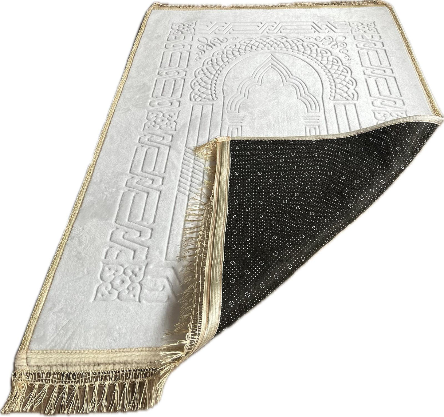 Gebetsteppich - Weiß mit goldenem Rand