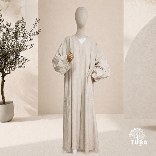 Lina Puff Sleeve Kimono Abaya - Leinen/Viskose