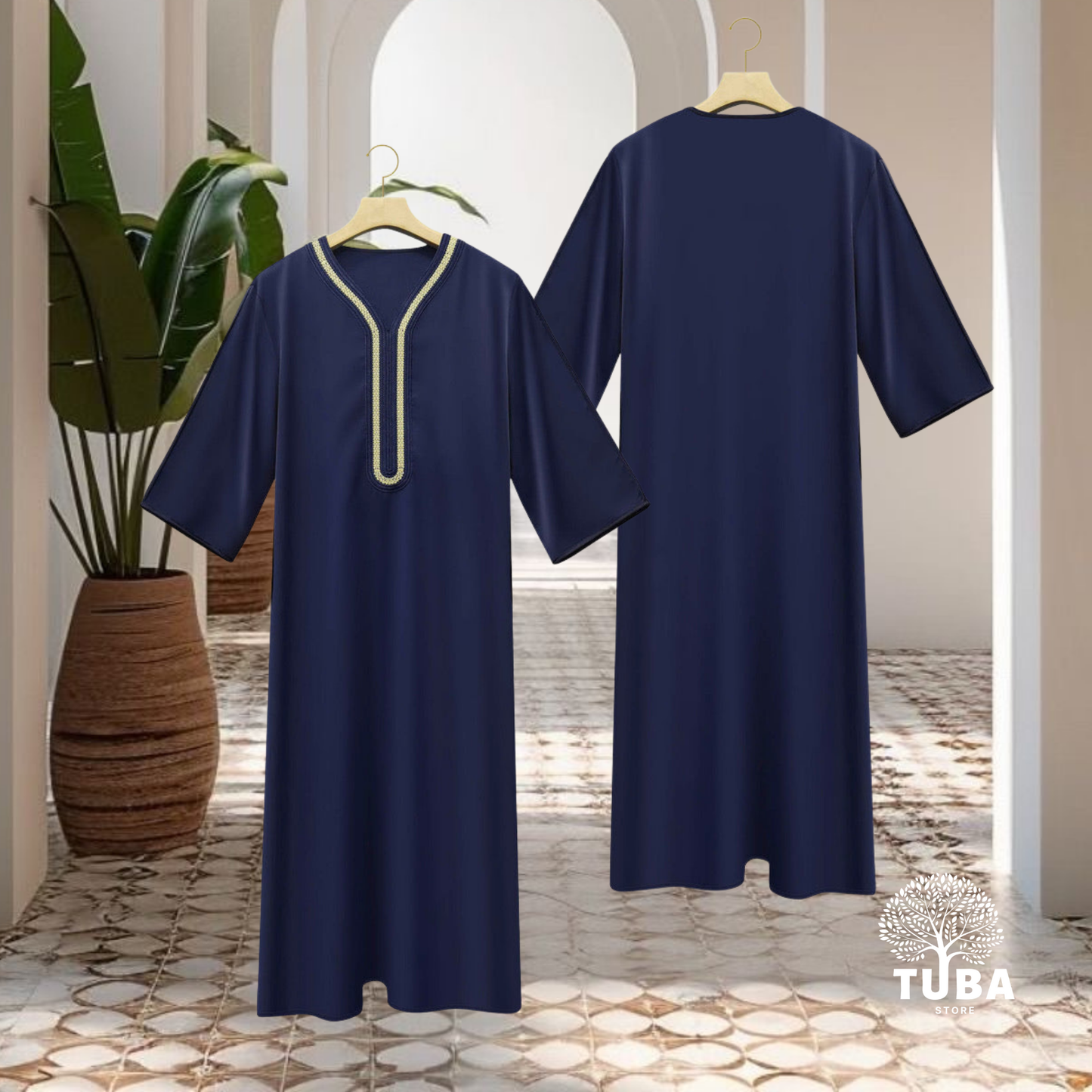 Jalabiya/Djellaba/Thobe feiner Stoff - Dunkelblau