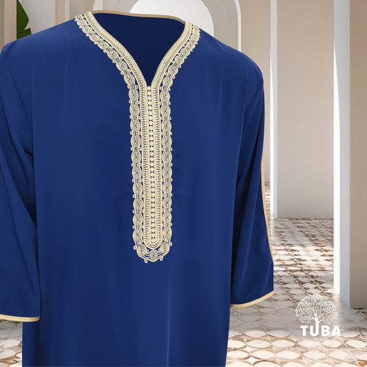 Jalabiya/Djellaba/Thobe - Traditionelles lockeres Kleid | Blau