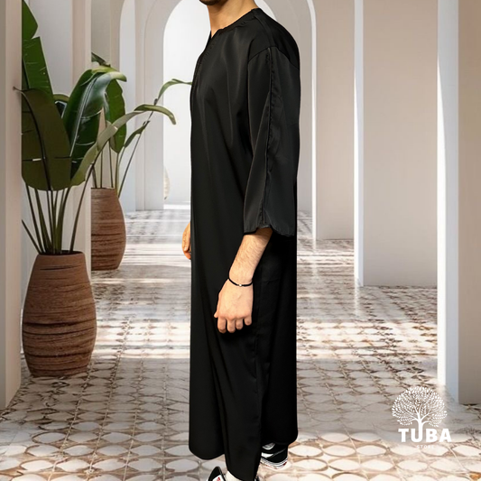 Jalabiya/Djellaba/Thobe feiner Stoff - Schwarz