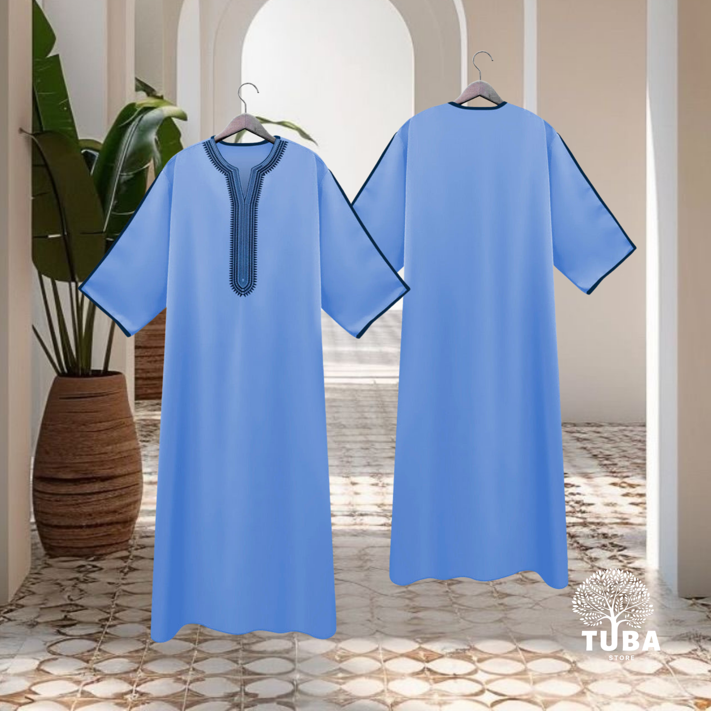 Jalabiya/Djellaba/Thobe - feiner Stoff | Babyblau