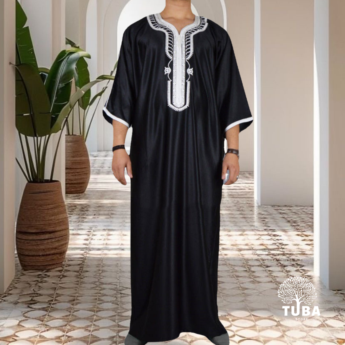 Schwarze Jalabiya/Djellaba/Thobe - Leichtes und Elegantes Kleidungsstück