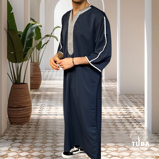 Jalabiya/Djellaba/Thobe feiner Stoff - Dunkelblau