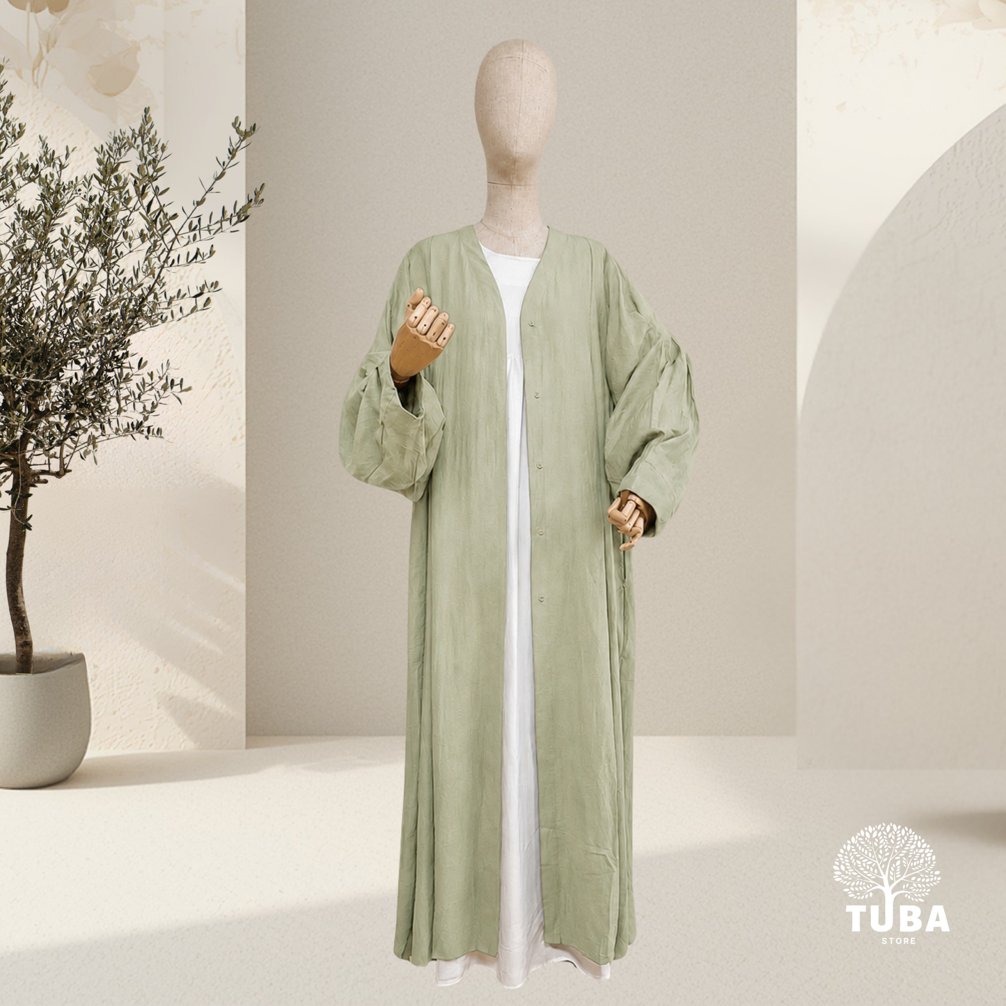 Lina Puff Sleeve Kimono Abaya - Leinen/Viskose