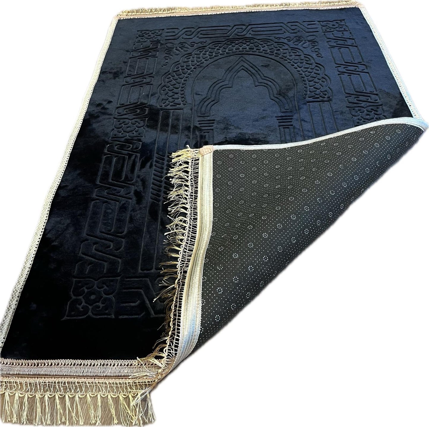 Gebetsteppich - Schwarz mit goldenem Rand