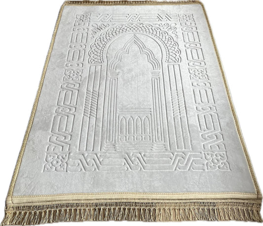 Gebetsteppich - Weiß mit goldenem Rand