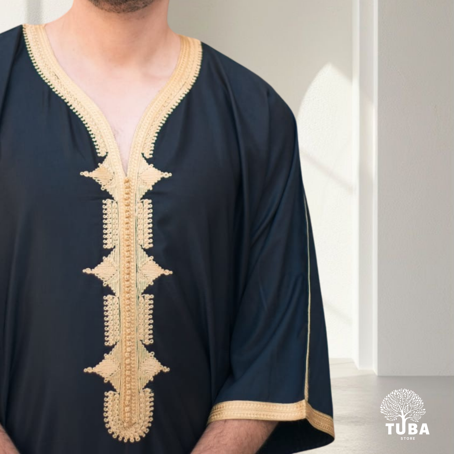 Premium Marokkanische Jalabiya/Djellaba/Thobe | Schwarz-Gold