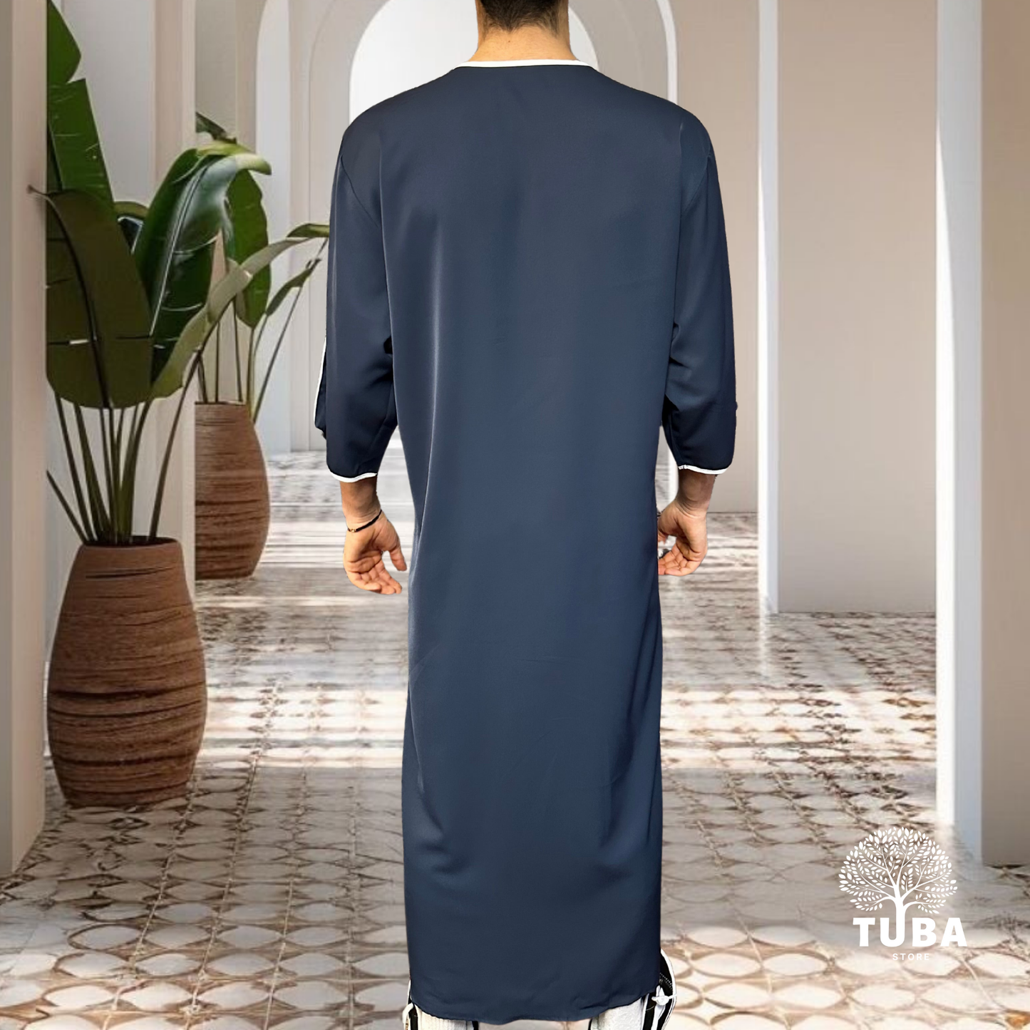 Jalabiya/Djellaba/Thobe feiner Stoff - Dunkelblau