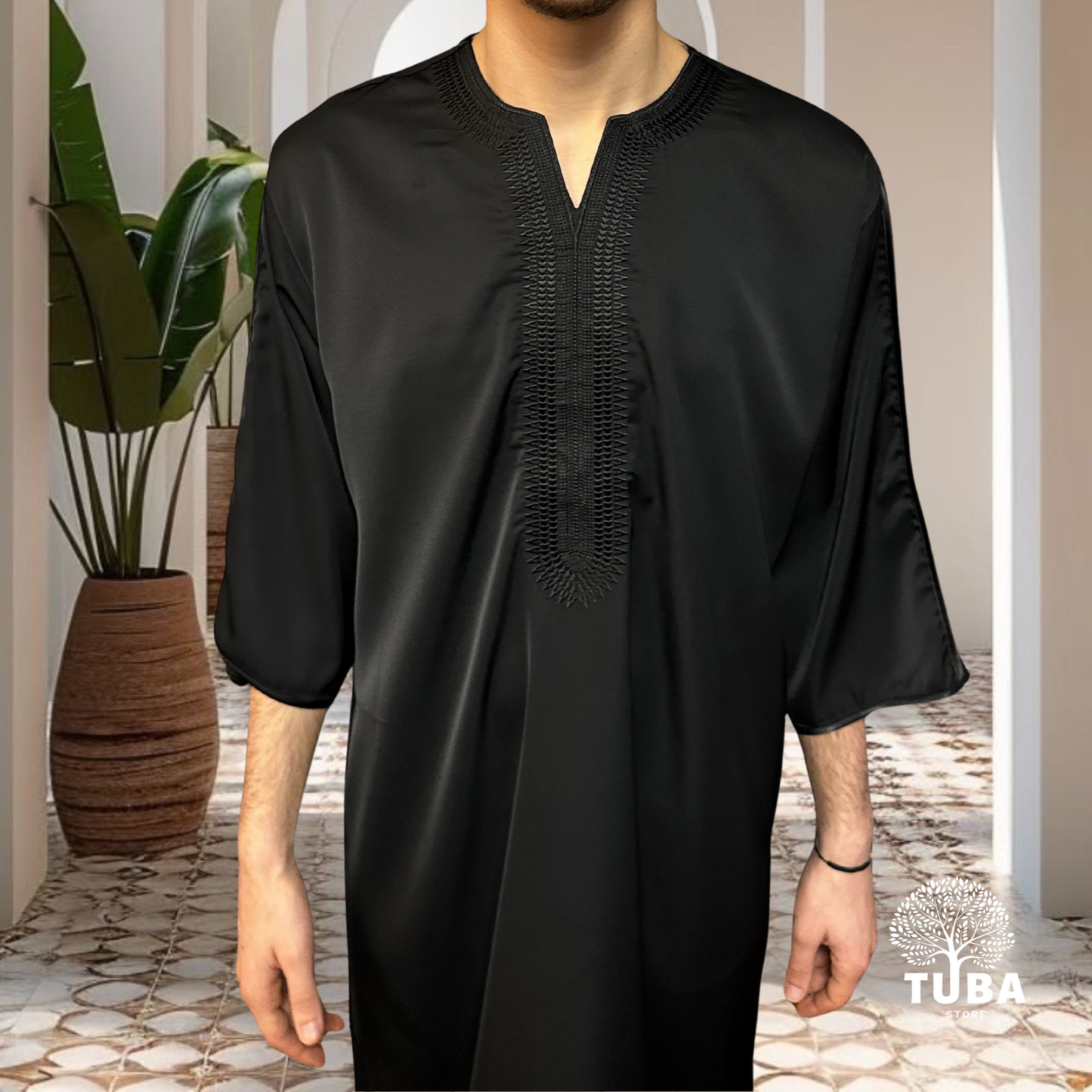 Jalabiya/Djellaba/Thobe feiner Stoff - Schwarz