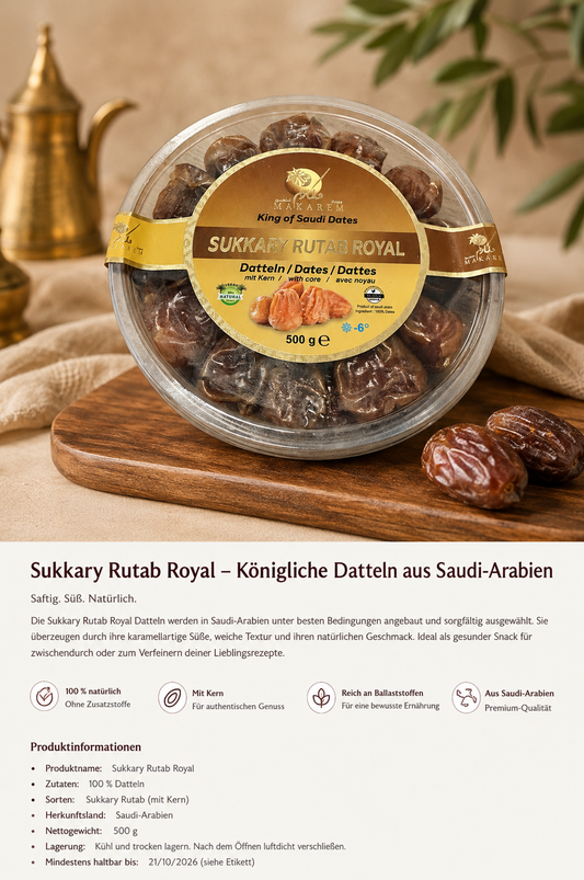 Sukkary Rutab Royal Datteln mit Kern – 500 g | Saudi-Arabien