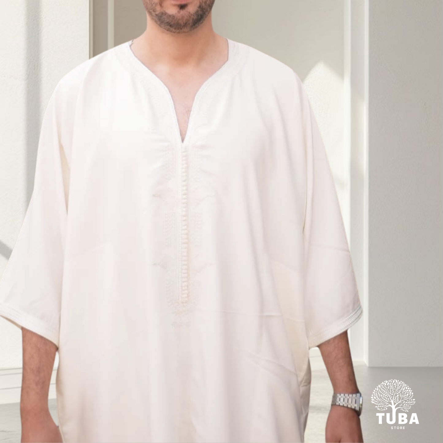 Premium Marokkanische Jalabiya/Djellaba/Thobe | Weiß/Creme