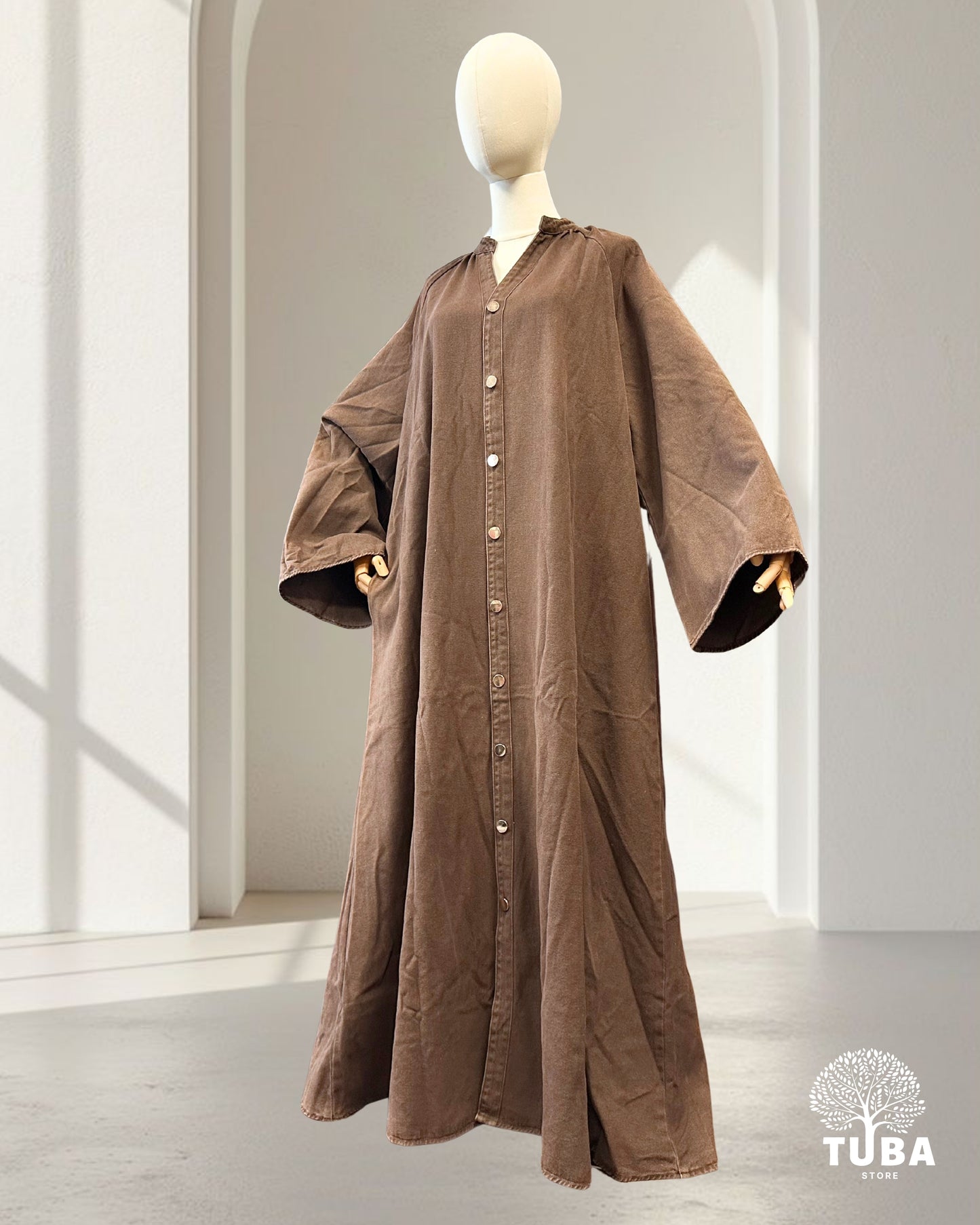INAYA Denim Abaya mit Knopfleiste - 100% Baumwolle