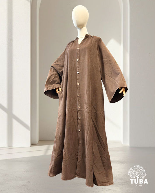 INAYA Denim Abaya mit Knopfleiste - 100% Baumwolle