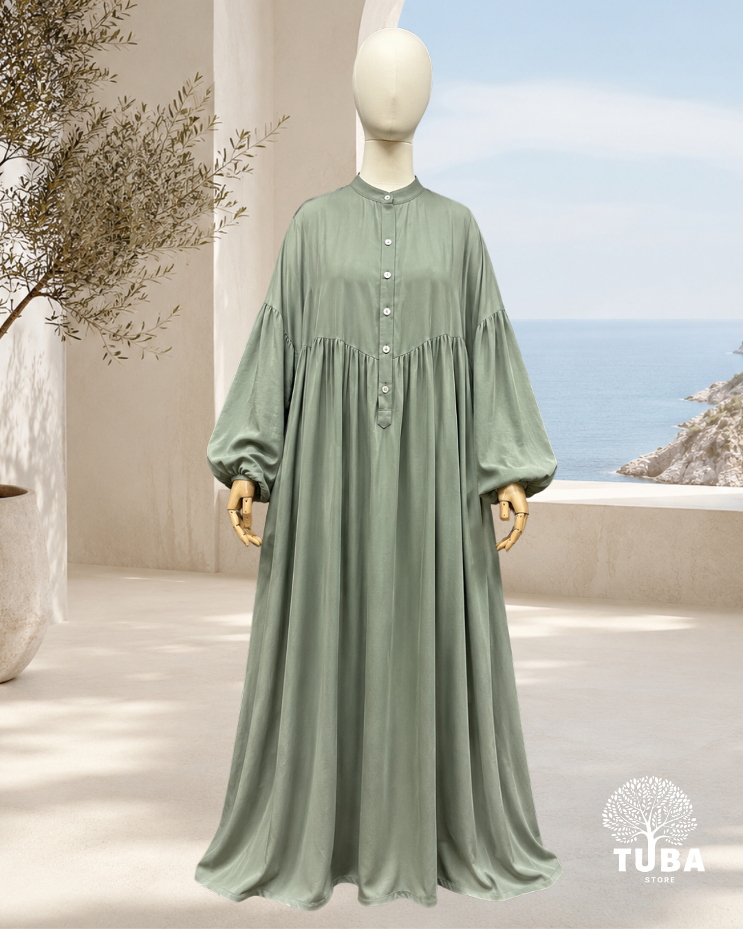 Asiyah Oversize Lyocell Still-Abaya mit Knöpfen - 100% Lyocell