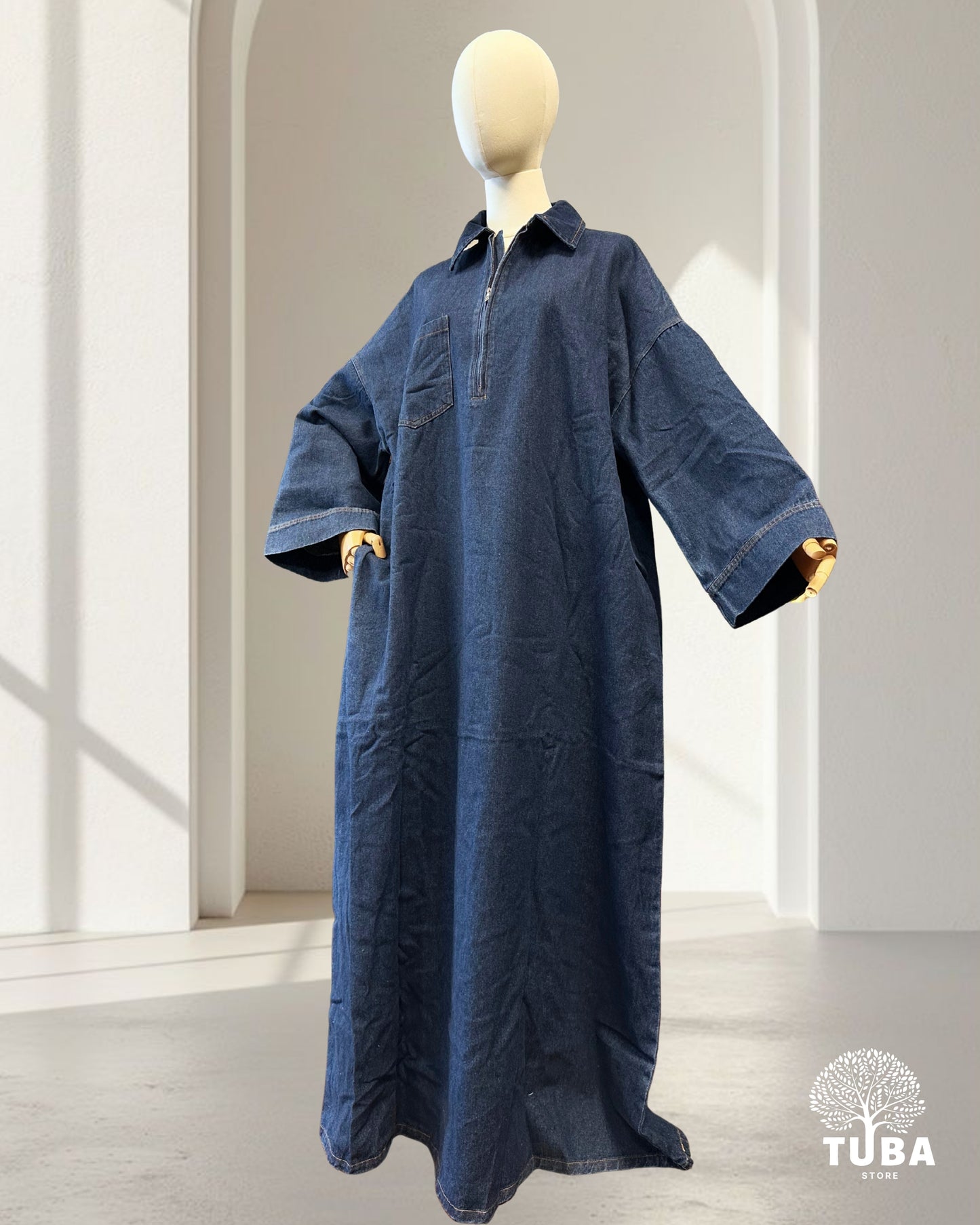INAYA Denim Abaya mit Reißverschluss - 100% Baumwolle