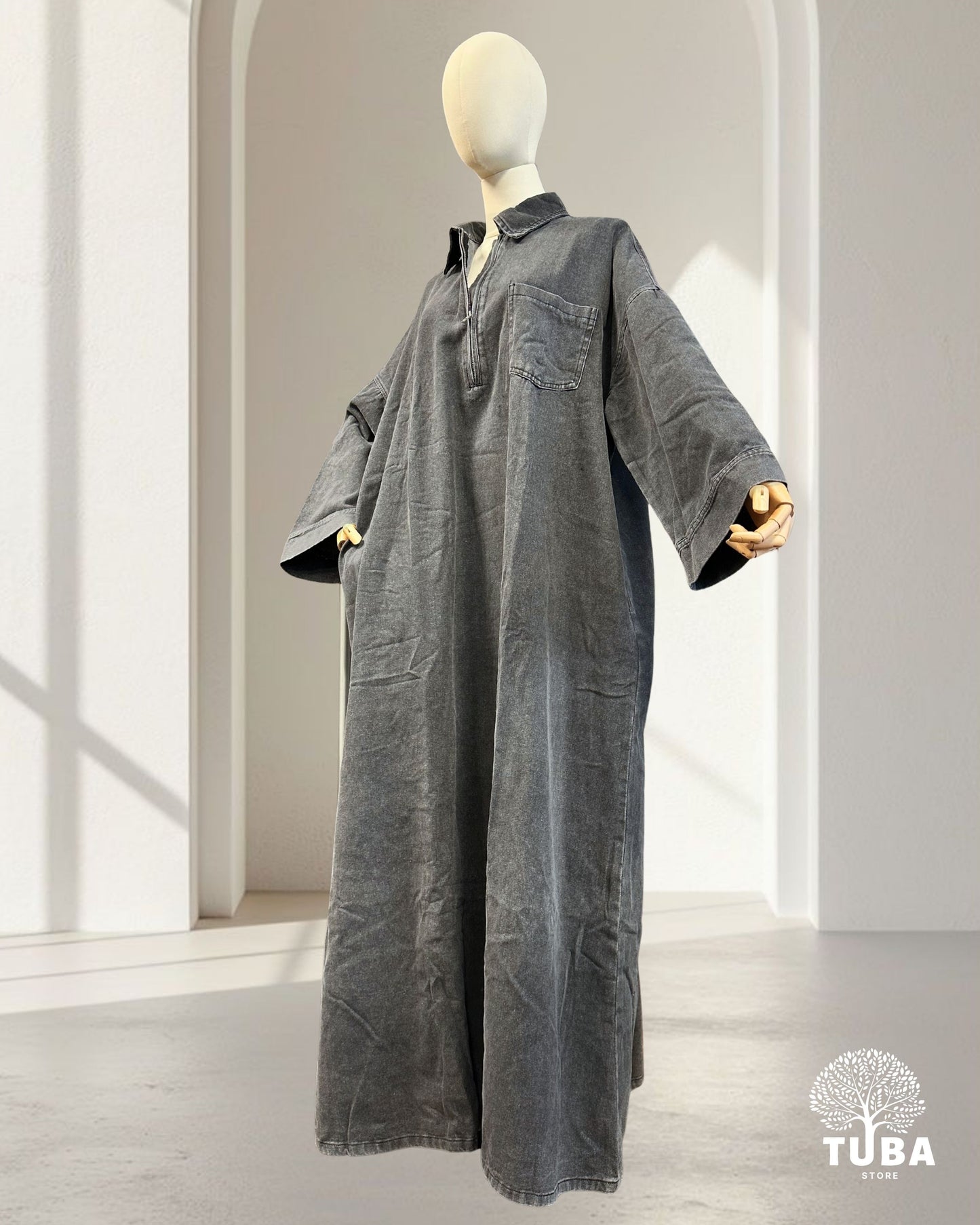 INAYA Denim Abaya mit Reißverschluss - 100% Baumwolle