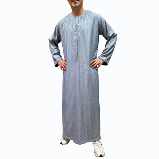 Jalabiya Emirat Style blaugrau mit Streifen