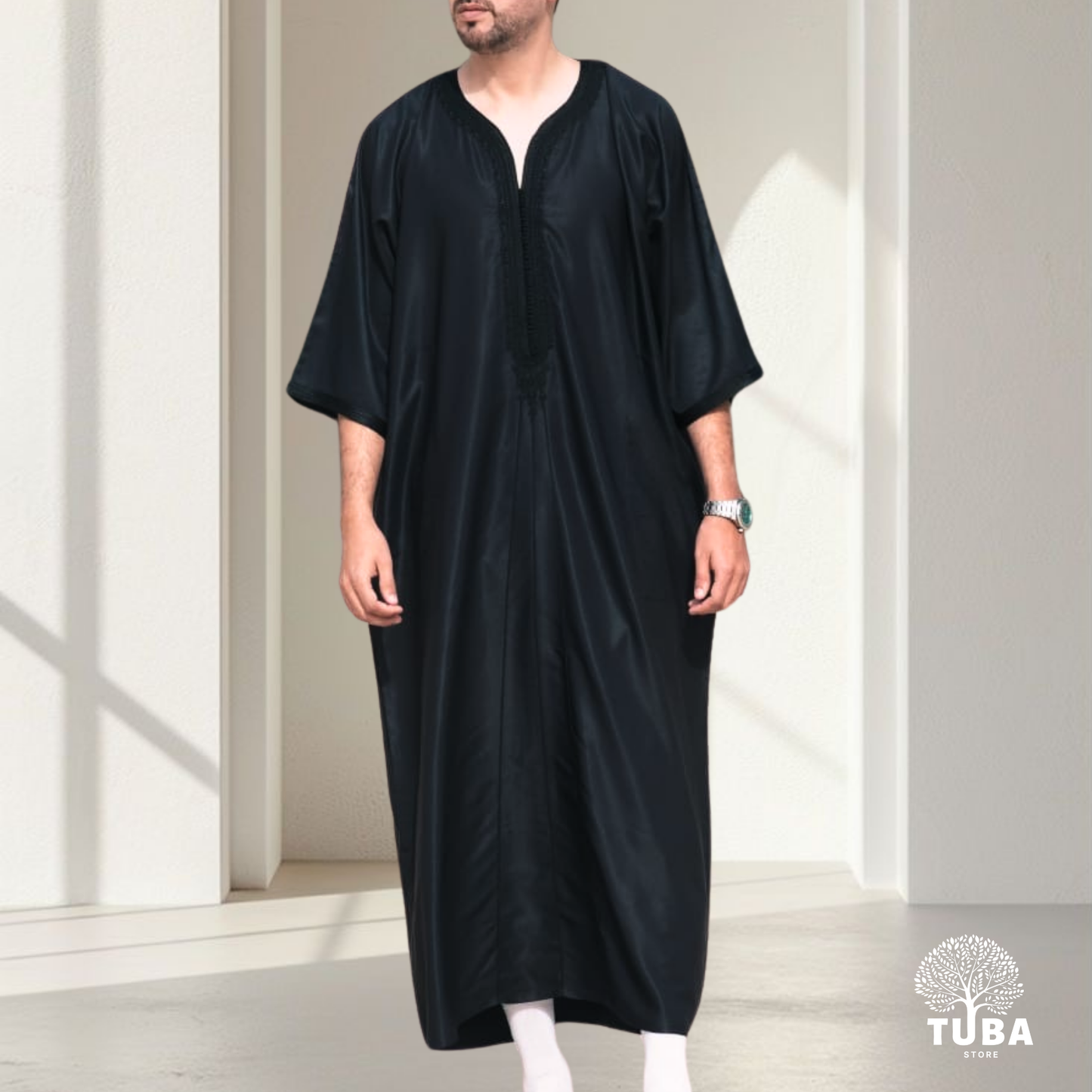 Premium Marokkanische Jalabiya/Djellaba/Thobe | Schwarz