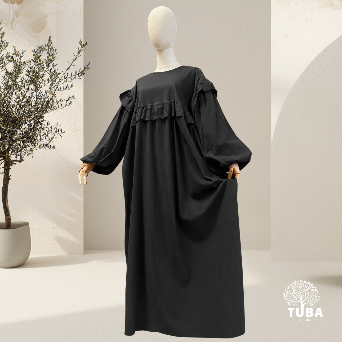 Rawda Abaya mit Rüschen - 100% Baumwolle