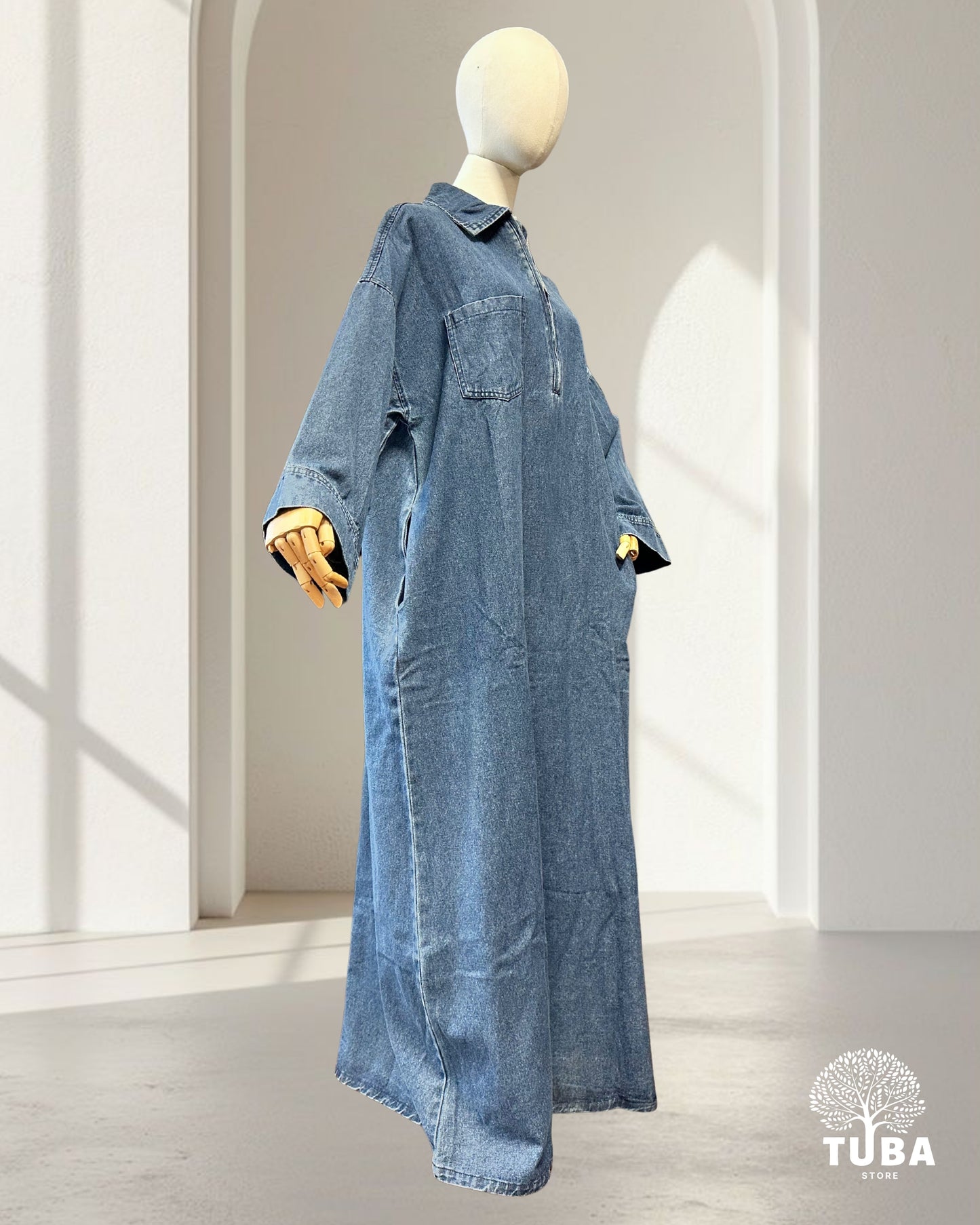 INAYA Denim Abaya mit Reißverschluss - 100% Baumwolle