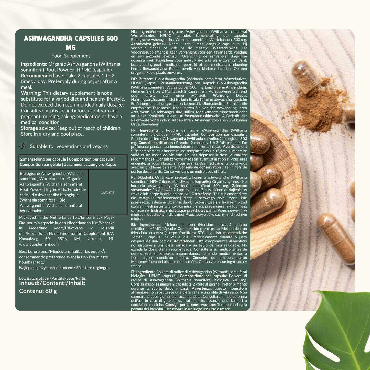 Ashwagandha Kapseln 500 mg Bio - 60 Kapseln
