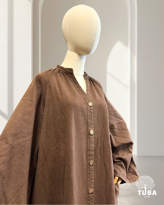 INAYA Denim Abaya mit Knopfleiste - 100% Baumwolle