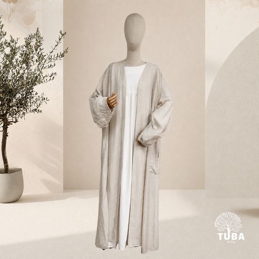 Lina Puff Sleeve Kimono Abaya - Leinen/Viskose