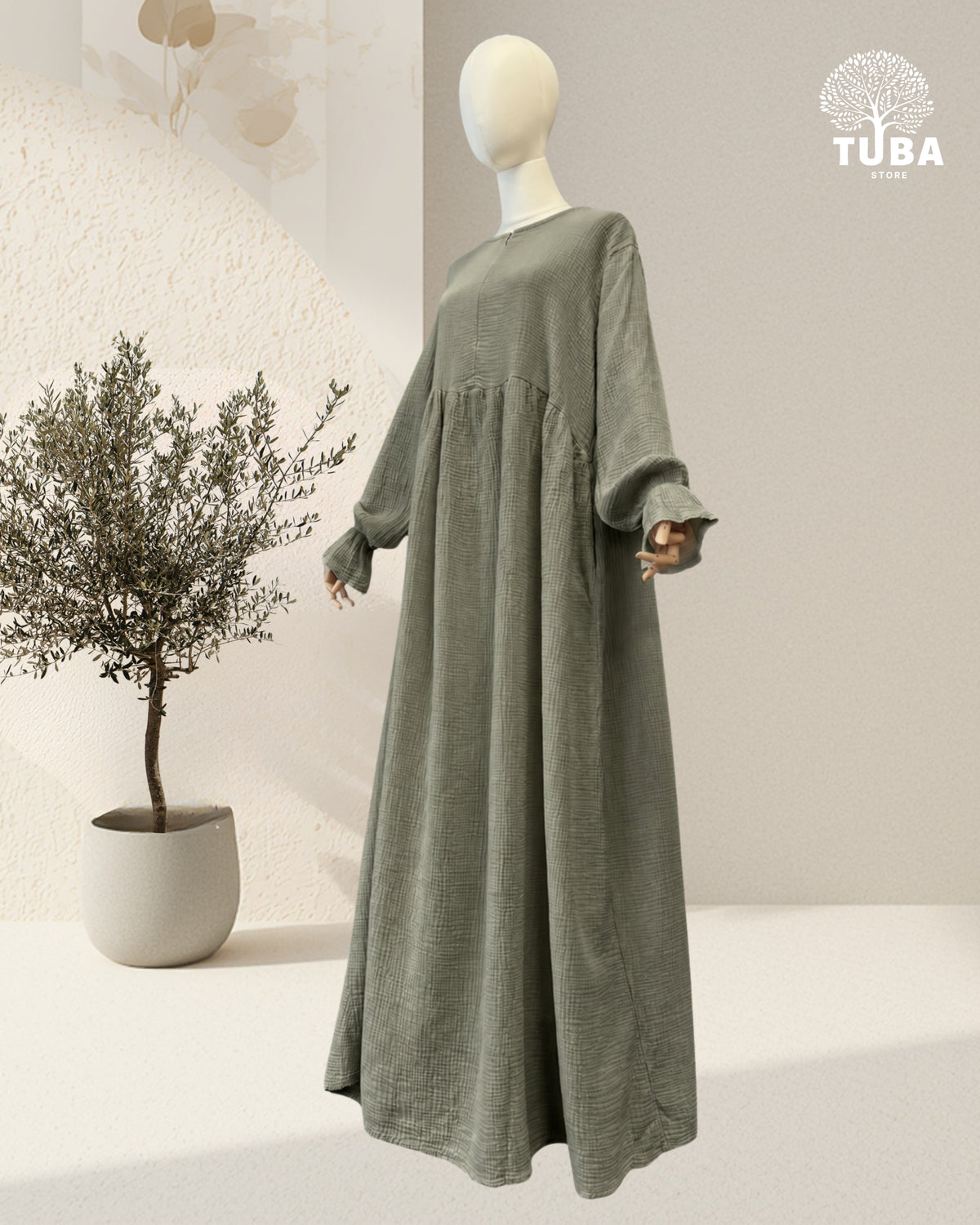MARYAM Musselin Abaya stillfreundlich - 100% Baumwolle (Länge 1,55m)