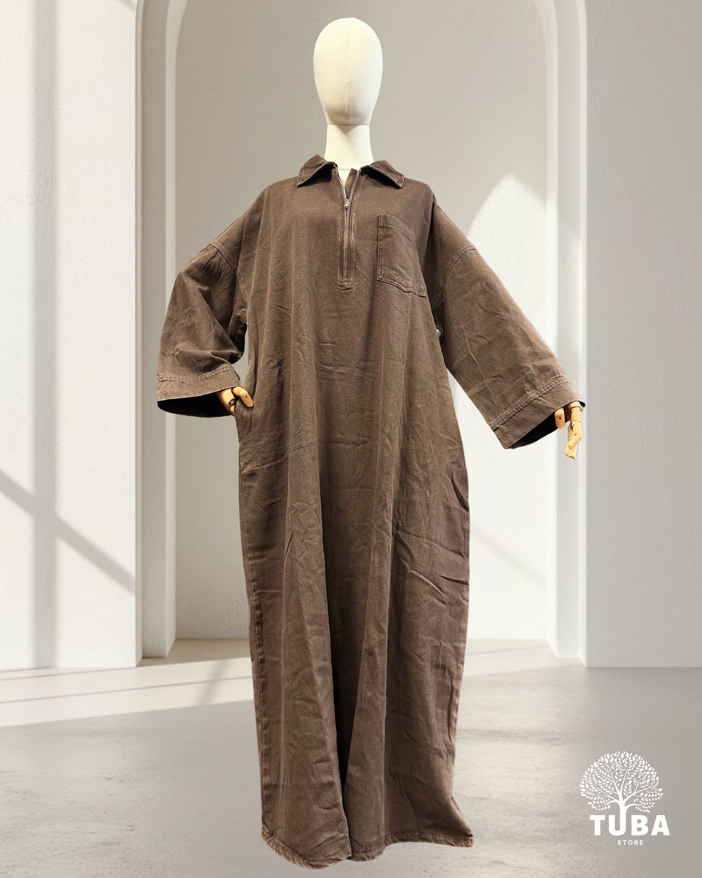 INAYA Denim Abaya mit Reißverschluss - 100% Baumwolle