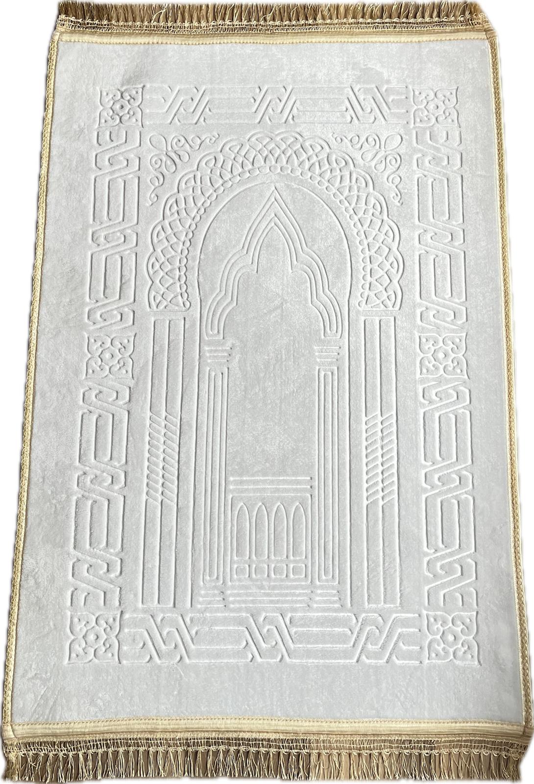 Gebetsteppich - Weiß mit goldenem Rand