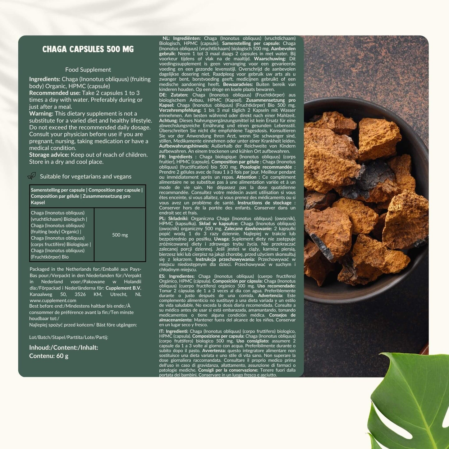 Chaga Kapseln 500 mg Bio - 60 Kapseln