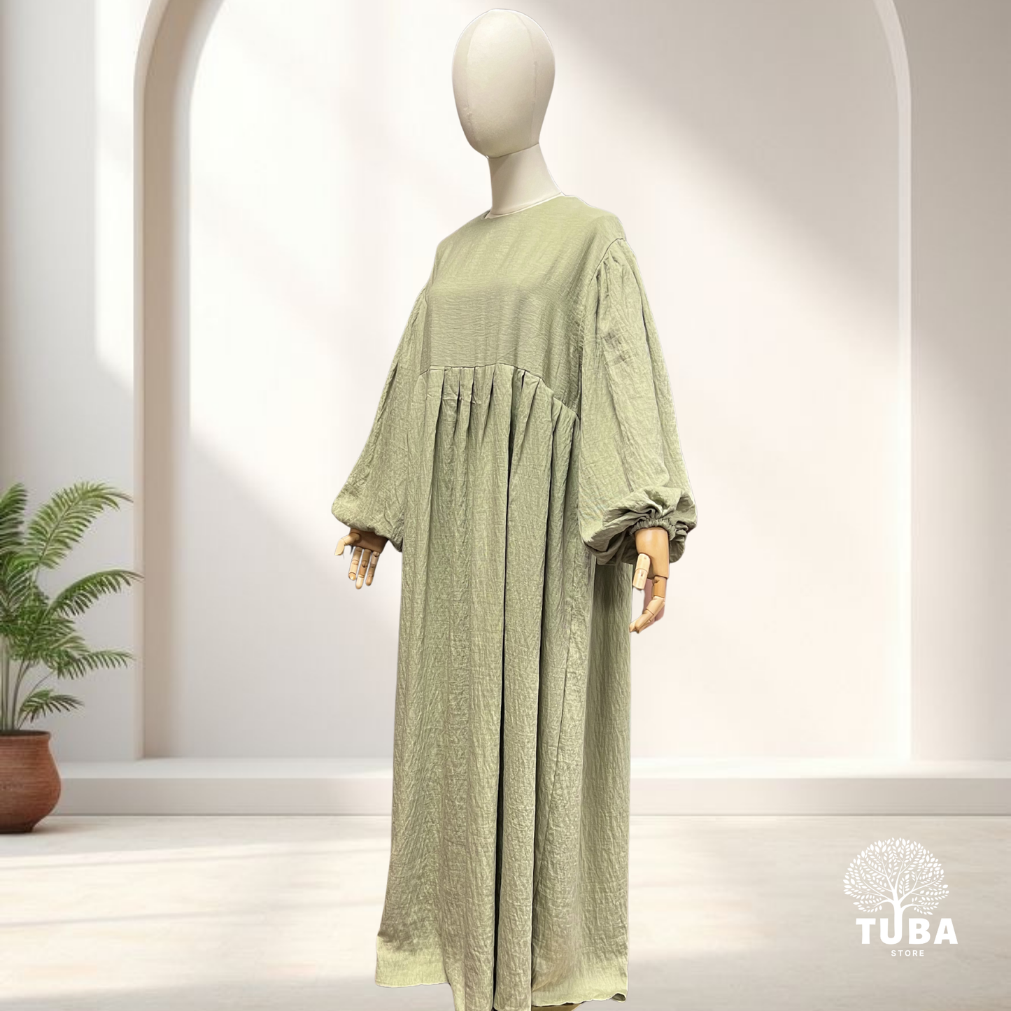Lina Puff Sleeve Abaya - Leinen/Viskose