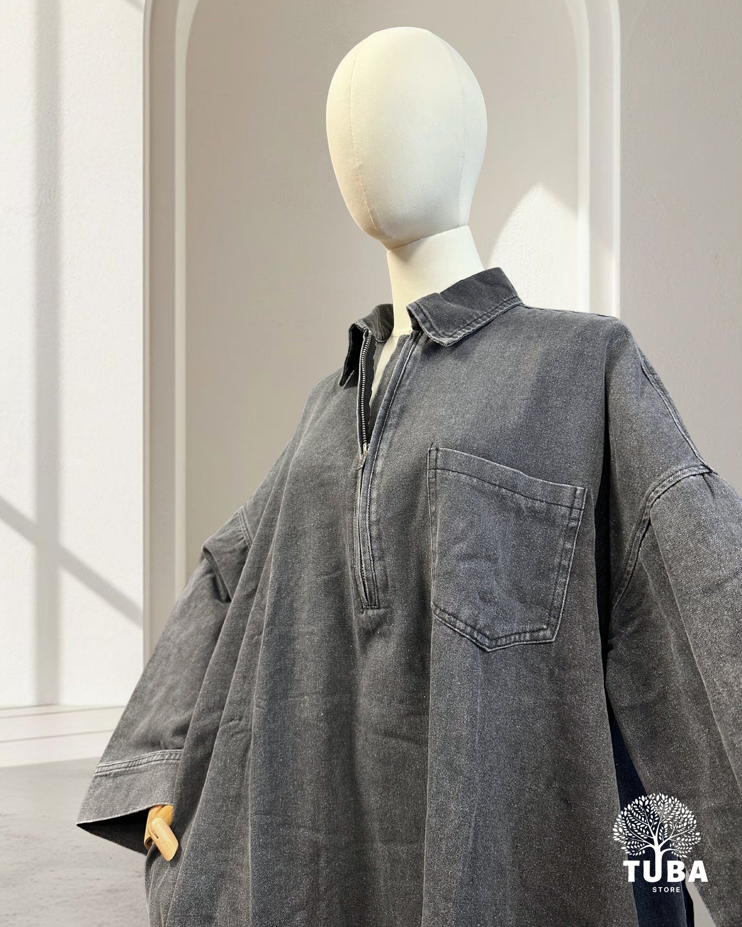 INAYA Denim Abaya mit Reißverschluss - 100% Baumwolle
