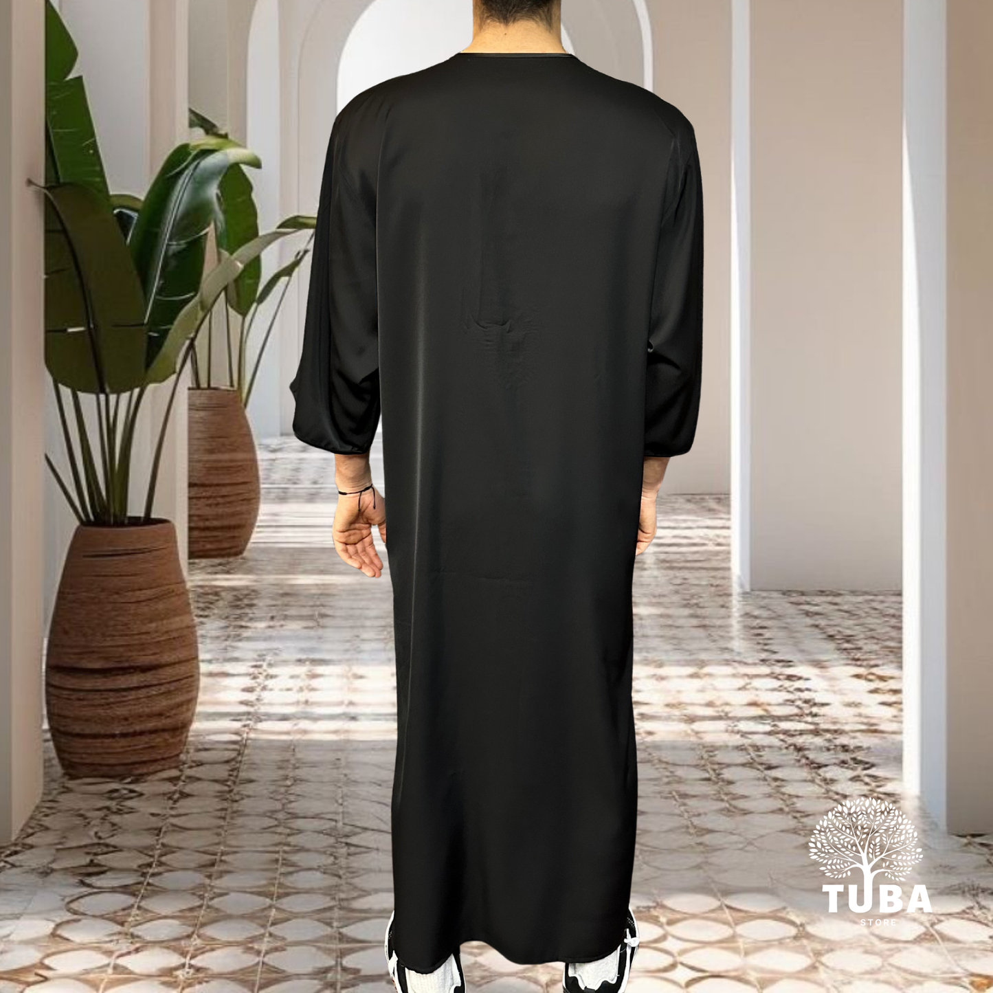 Jalabiya/Djellaba/Thobe feiner Stoff - Schwarz
