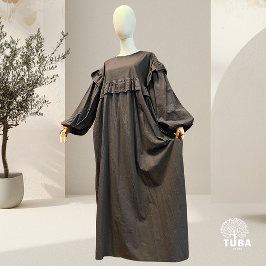 Rawda Abaya mit Rüschen - 100% Baumwolle