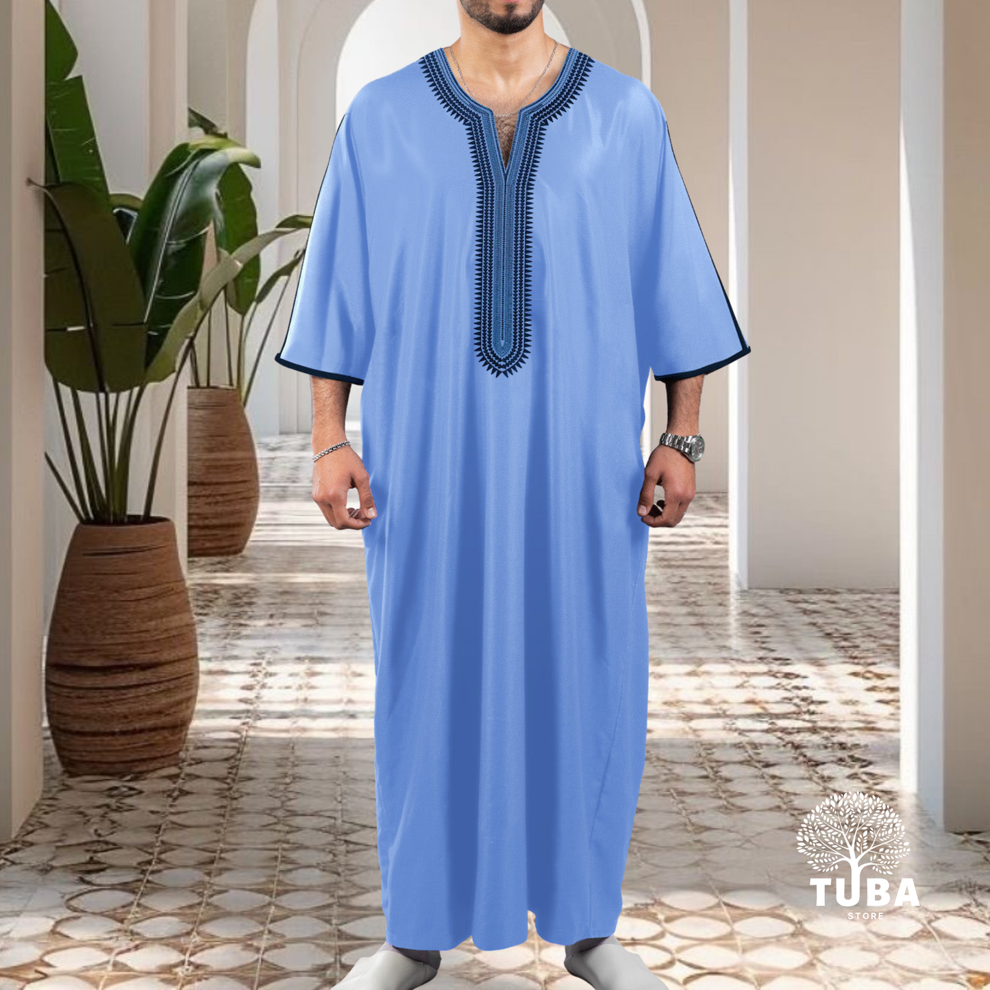 Jalabiya/Djellaba/Thobe - feiner Stoff | Babyblau