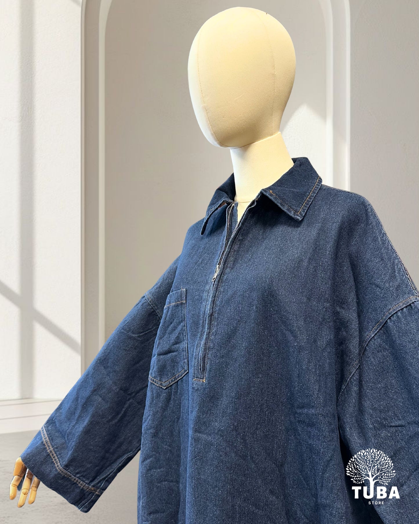INAYA Denim Abaya mit Reißverschluss - 100% Baumwolle