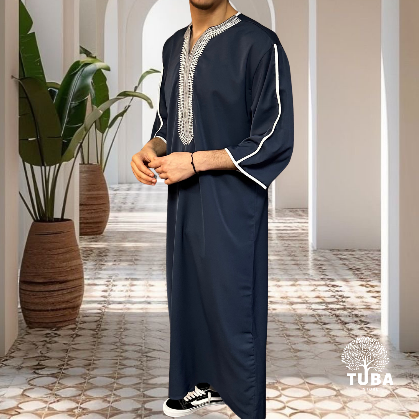 Jalabiya/Djellaba/Thobe feiner Stoff - Dunkelblau