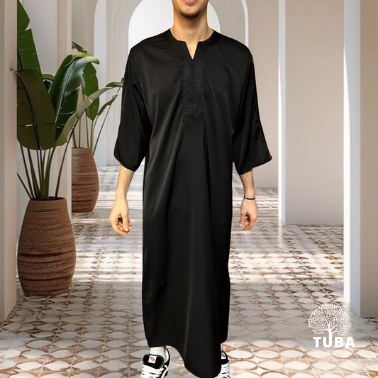 Jalabiya/Djellaba/Thobe feiner Stoff - Schwarz