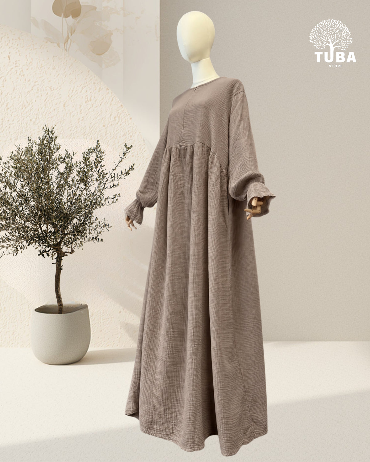 MARYAM Musselin Abaya stillfreundlich - 100% Baumwolle (Länge 1,55m)