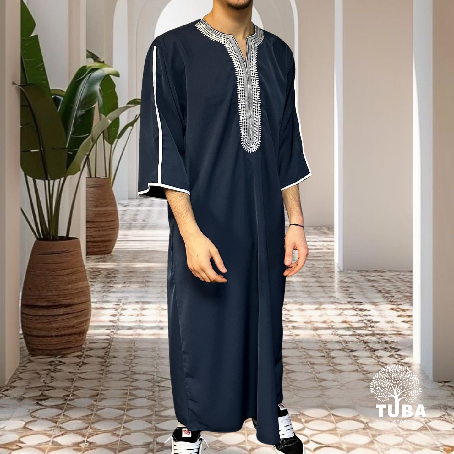 Jalabiya/Djellaba/Thobe feiner Stoff - Dunkelblau