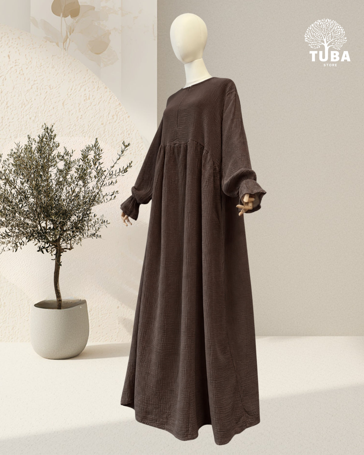 MARYAM Musselin Abaya stillfreundlich - 100% Baumwolle (Länge 1,55m)