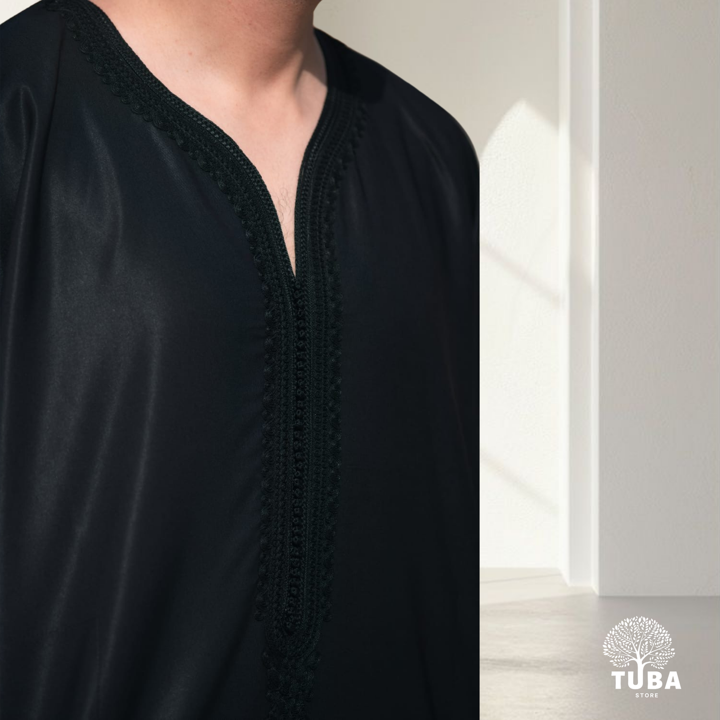 Premium Marokkanische Jalabiya/Djellaba/Thobe | Schwarz