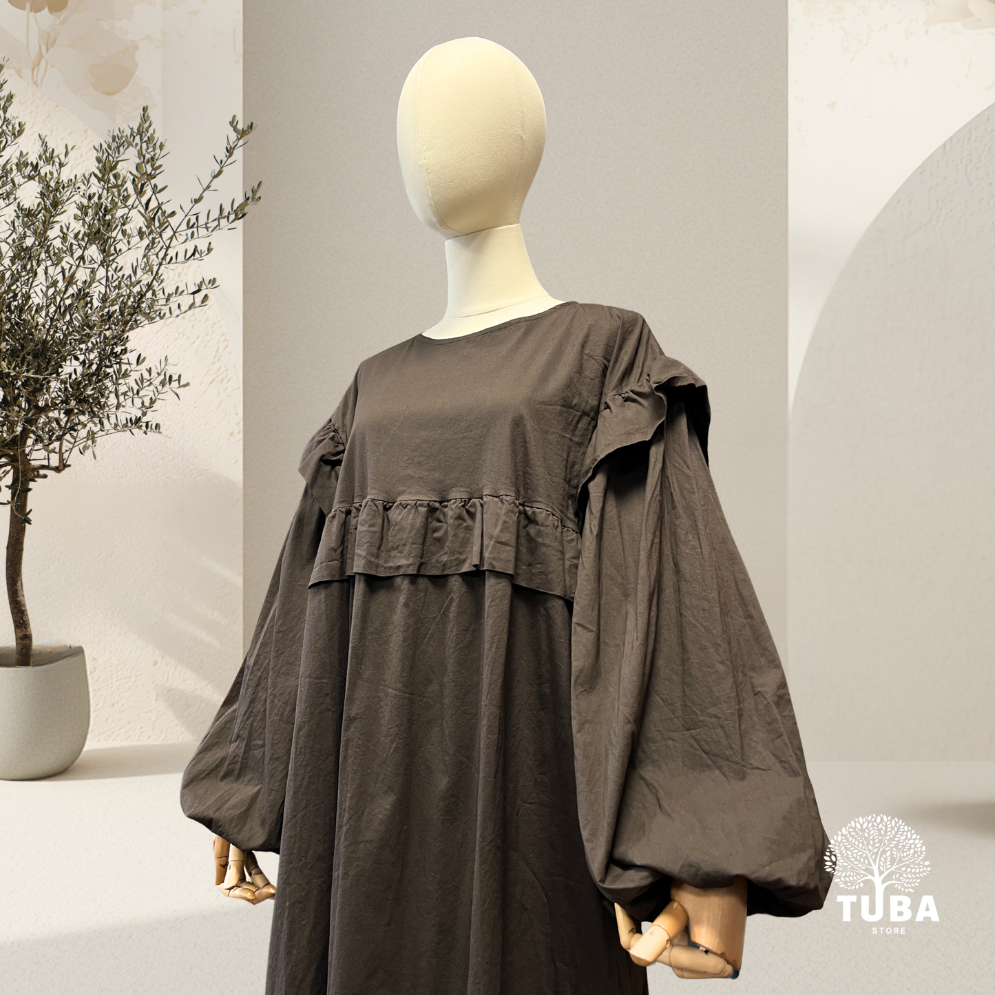 Rawda Abaya mit Rüschen - 100% Baumwolle