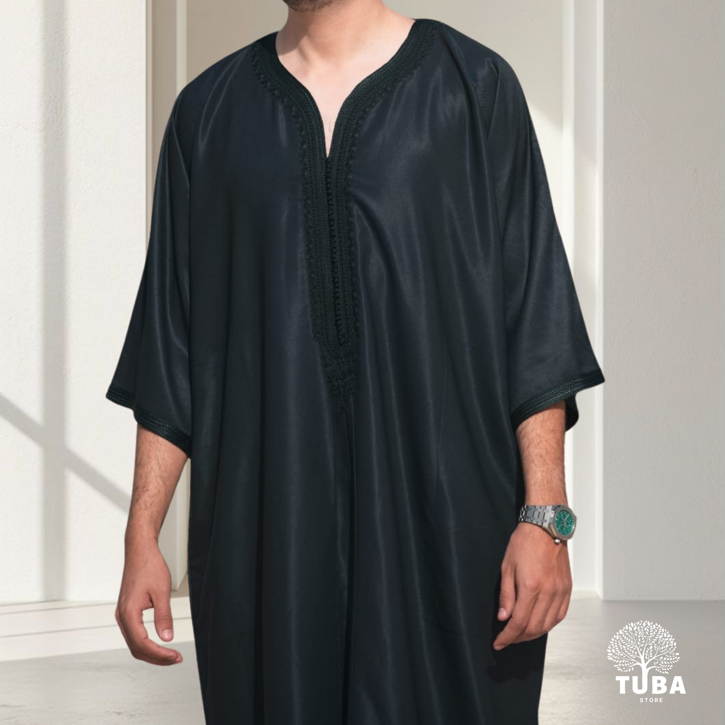 Premium Marokkanische Jalabiya/Djellaba/Thobe | Schwarz