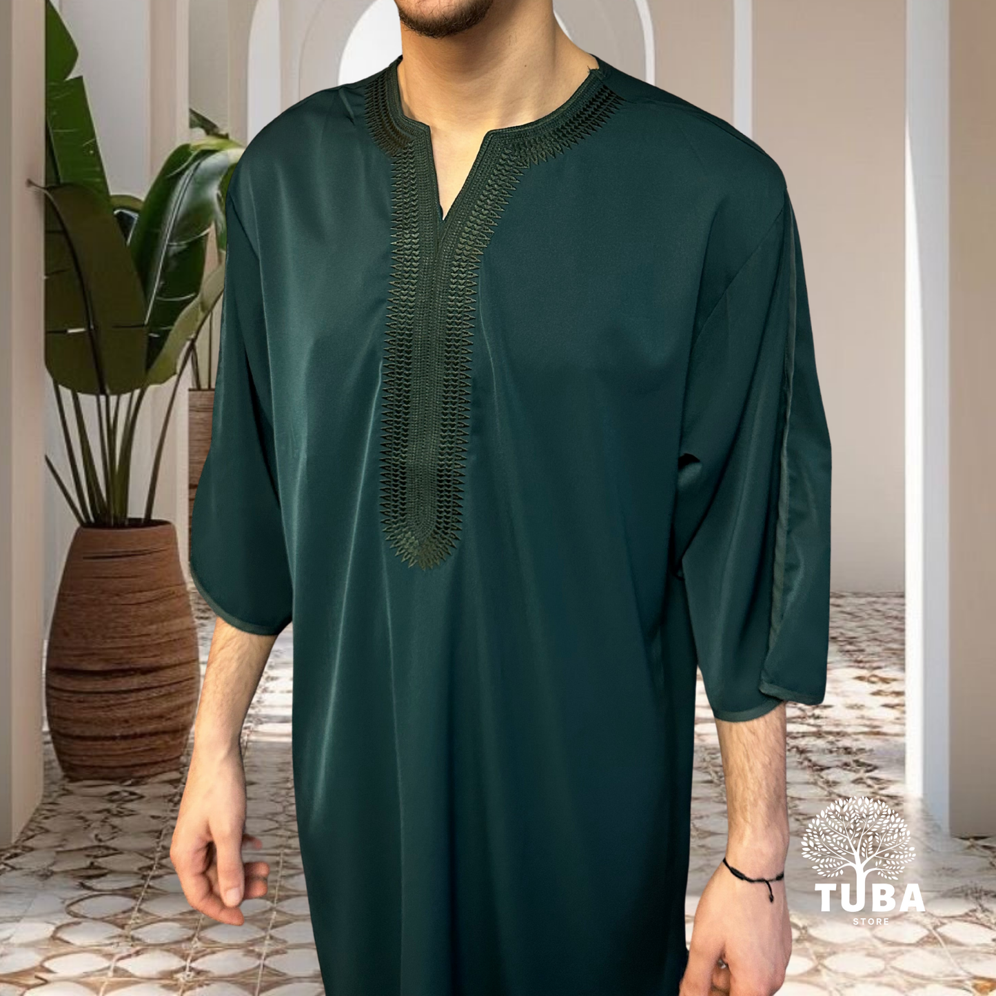 Jalabiya/Djellaba/Thobe feiner Stoff - Smaragdgrün