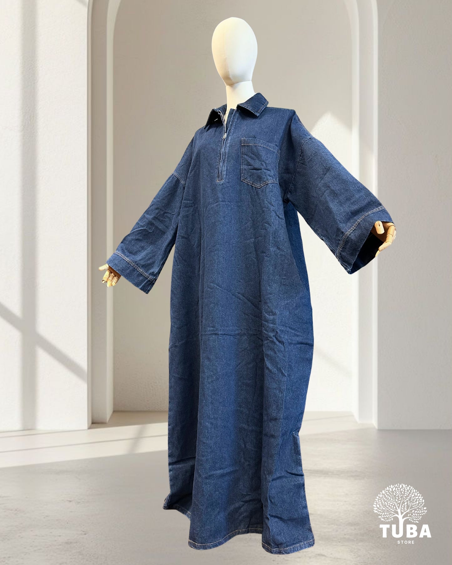 INAYA Denim Abaya mit Reißverschluss - 100% Baumwolle