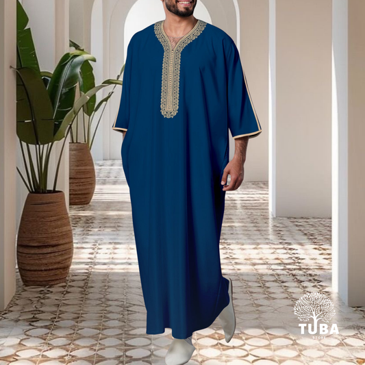 Jalabiya/Djellaba/Thobe - Traditionelles lockeres Kleid | Blau